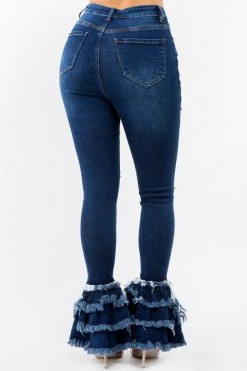LOVE MODA High Waist Fringed Flare Jeans - Plus Size