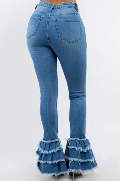 LOVE MODA High Waist Fringed Flare Jeans
