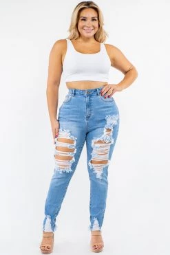 LOVE MODA High Rise Distressed Skinny Jeans - Plus Size