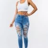 LOVE MODA High Rise Distressed Skinny Jeans