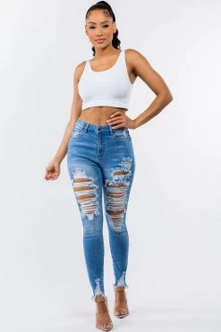 LOVE MODA High Rise Distressed Skinny Jeans