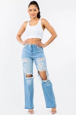 LOVE MODA High Waist Distressed Wide Leg Jeans