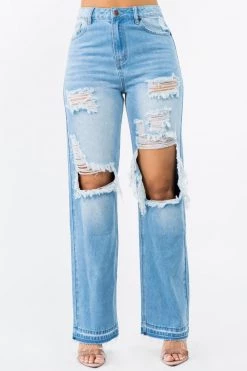 LOVE MODA High Waist Distressed Wide Leg Jeans