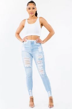 LOVE MODA High Rise Distressed Stretch Skinny Jeans NEW ARRIVALS