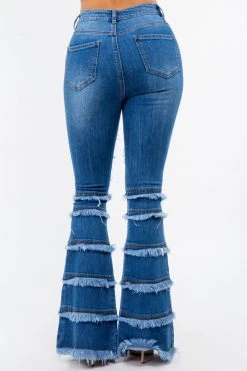 LOVE MODA High Waist Layer Hem Stretch Flare Jeans