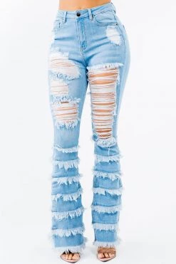 LOVE MODA High Waist Layer Hem Stretch Flare Jeans