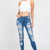 LOVE MODA High Rise Distressed Denim Skinny Jeans
