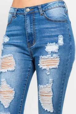 LOVE MODA High Rise Distressed Denim Skinny Jeans