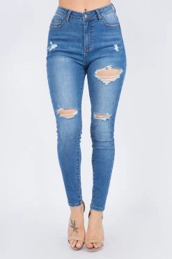 LOVE MODA Distressed Washed Denim Skinny Jeans
