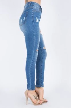 LOVE MODA Distressed Washed Denim Skinny Jeans