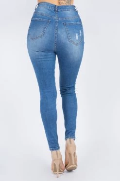 LOVE MODA Distressed Washed Denim Skinny Jeans