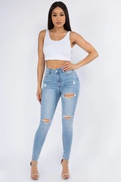LOVE MODA Distressed Washed Denim Skinny Jeans