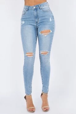 LOVE MODA Distressed Washed Denim Skinny Jeans
