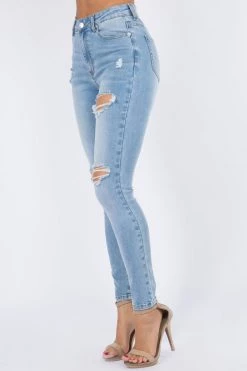 LOVE MODA Distressed Washed Denim Skinny Jeans