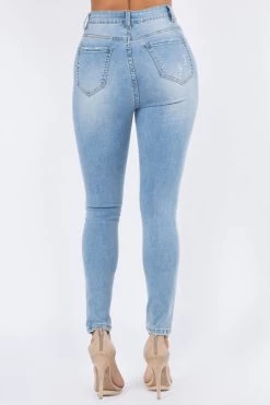 LOVE MODA Distressed Washed Denim Skinny Jeans