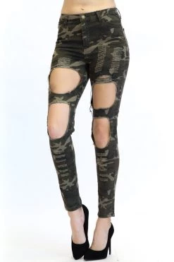 LOVE MODA High Waist Destroyed Denim Skinny Jeans