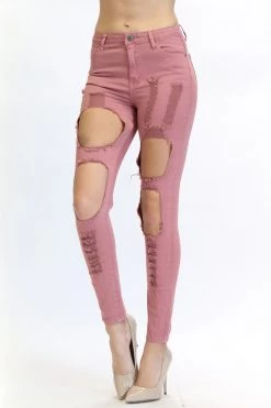 LOVE MODA High Waist Destroyed Denim Skinny Jeans