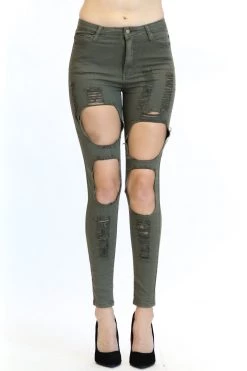 LOVE MODA High Waist Destroyed Denim Skinny Jeans