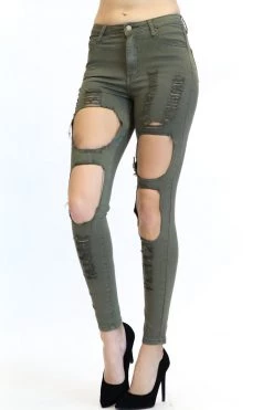 LOVE MODA High Waist Destroyed Denim Skinny Jeans