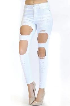 LOVE MODA High Waist Destroyed Denim Skinny Jeans