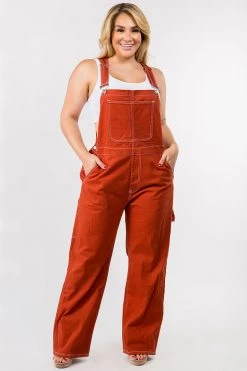 LOVE MODA Straight Leg Basic Denim Overalls - Plus Size