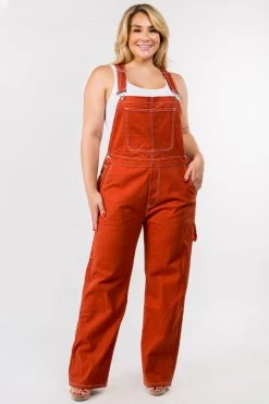 LOVE MODA Straight Leg Basic Denim Overalls - Plus Size