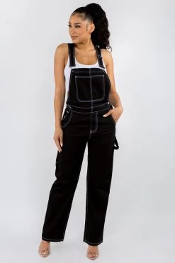 LOVE MODA Straight Leg Basic Denim Overalls