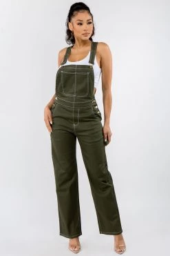 LOVE MODA Straight Leg Basic Denim Overalls