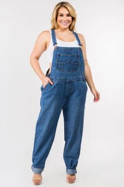 LOVE MODA Relaxed Denim Overalls - Plus Size