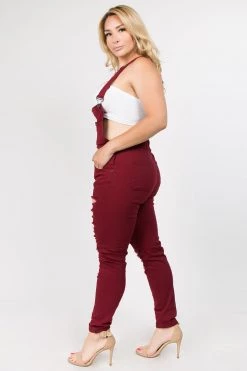 LOVE MODA Distressed Front Skinny Overalls - Plus Size