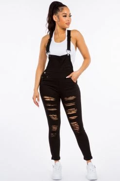 LOVE MODA Destroyed Stretch Overalls