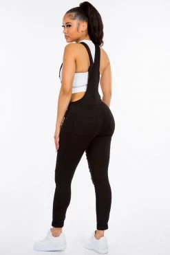 LOVE MODA Destroyed Stretch Overalls