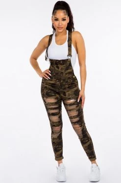 LOVE MODA Destroyed Stretch Overalls