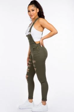 LOVE MODA Destroyed Stretch Overalls