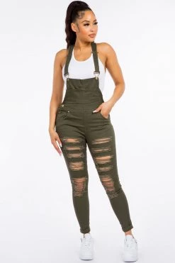 LOVE MODA Destroyed Stretch Overalls