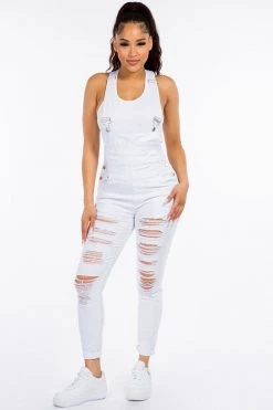 LOVE MODA Destroyed Stretch Overalls
