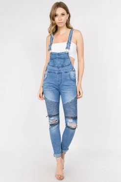 Lovemoda Moto Destroyed Stretch Overall With Zipper