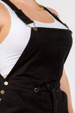 LOVE MODA Relaxed Full Length Cargo Overalls W/ Drawstring Waist - Plus Size