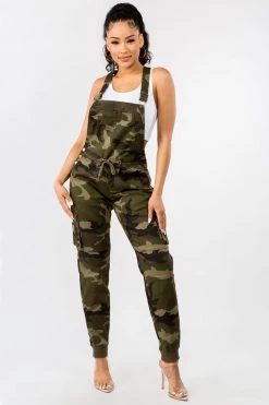 LOVE MODA Relaxed Full Length Cargo Overalls W/ Drawstring Waist BEST SELLERS