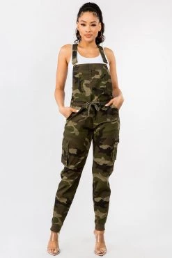 LOVE MODA Relaxed Full Length Cargo Overalls W/ Drawstring Waist BEST SELLERS