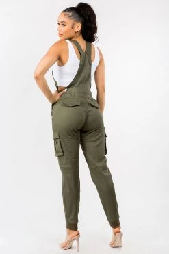 LOVE MODA Relaxed Full Length Cargo Overalls W/ Drawstring Waist BEST SELLERS