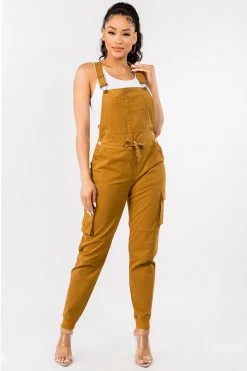 LOVE MODA Relaxed Full Length Cargo Overalls W/ Drawstring Waist BEST SELLERS