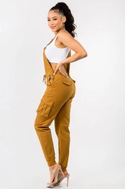 LOVE MODA Relaxed Full Length Cargo Overalls W/ Drawstring Waist BEST SELLERS