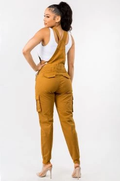 LOVE MODA Relaxed Full Length Cargo Overalls W/ Drawstring Waist BEST SELLERS