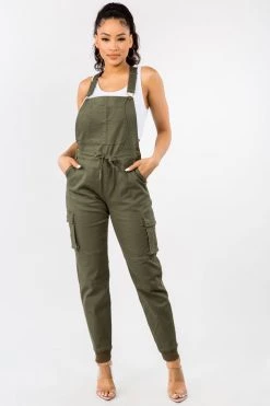 LOVE MODA Relaxed Full Length Cargo Overalls W/ Drawstring Waist BEST SELLERS