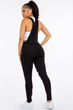 LOVE MODA Distressed Long Skinny Denim Overalls