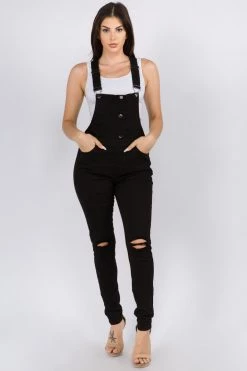 LOVE MODA Button Up Knee Slit Overalls BEST SELLERS