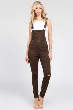 LOVE MODA Button Up Knee Slit Overalls BEST SELLERS