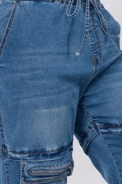 Love Moda High Waist Denim Joggers With Utility Pockets - Plus Size