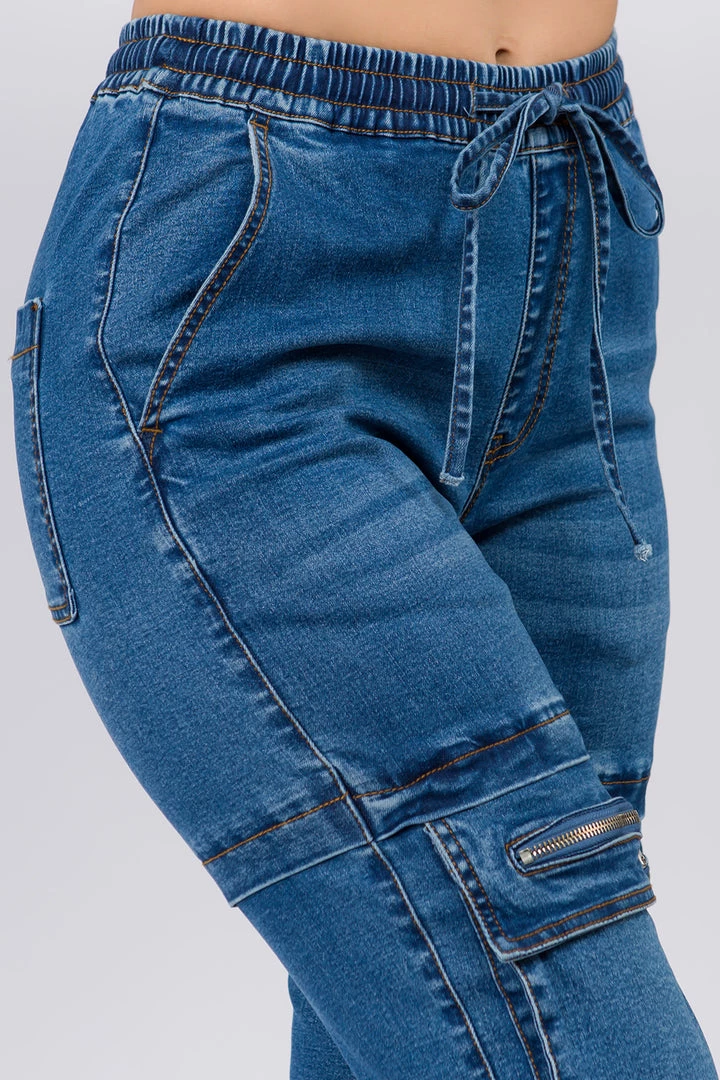 Love Moda BOTTOMS High Waist Denim Joggers With Utility Pockets 4 Love Moda BOTTOMS High Waist Denim Joggers With Utility Pockets